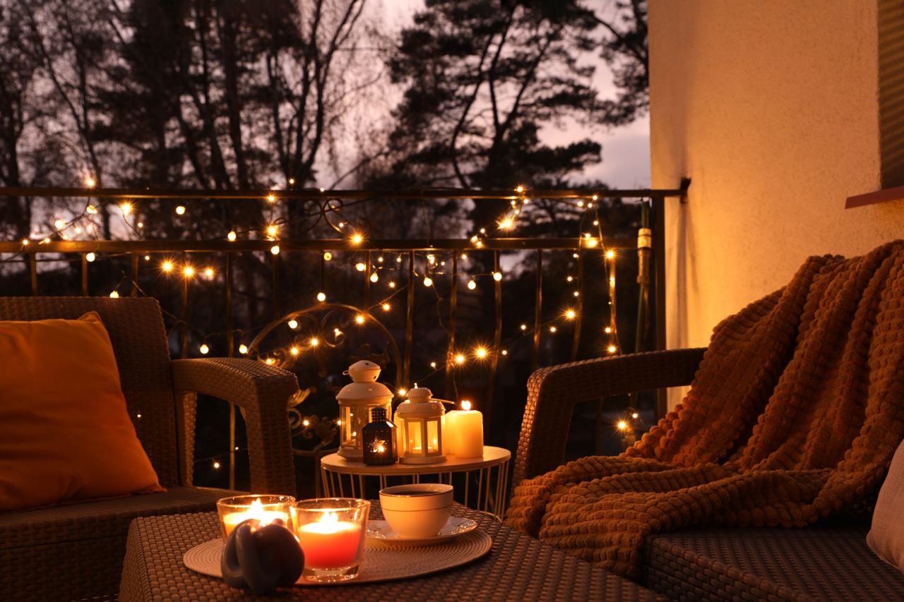 image of comfy patio with lighting